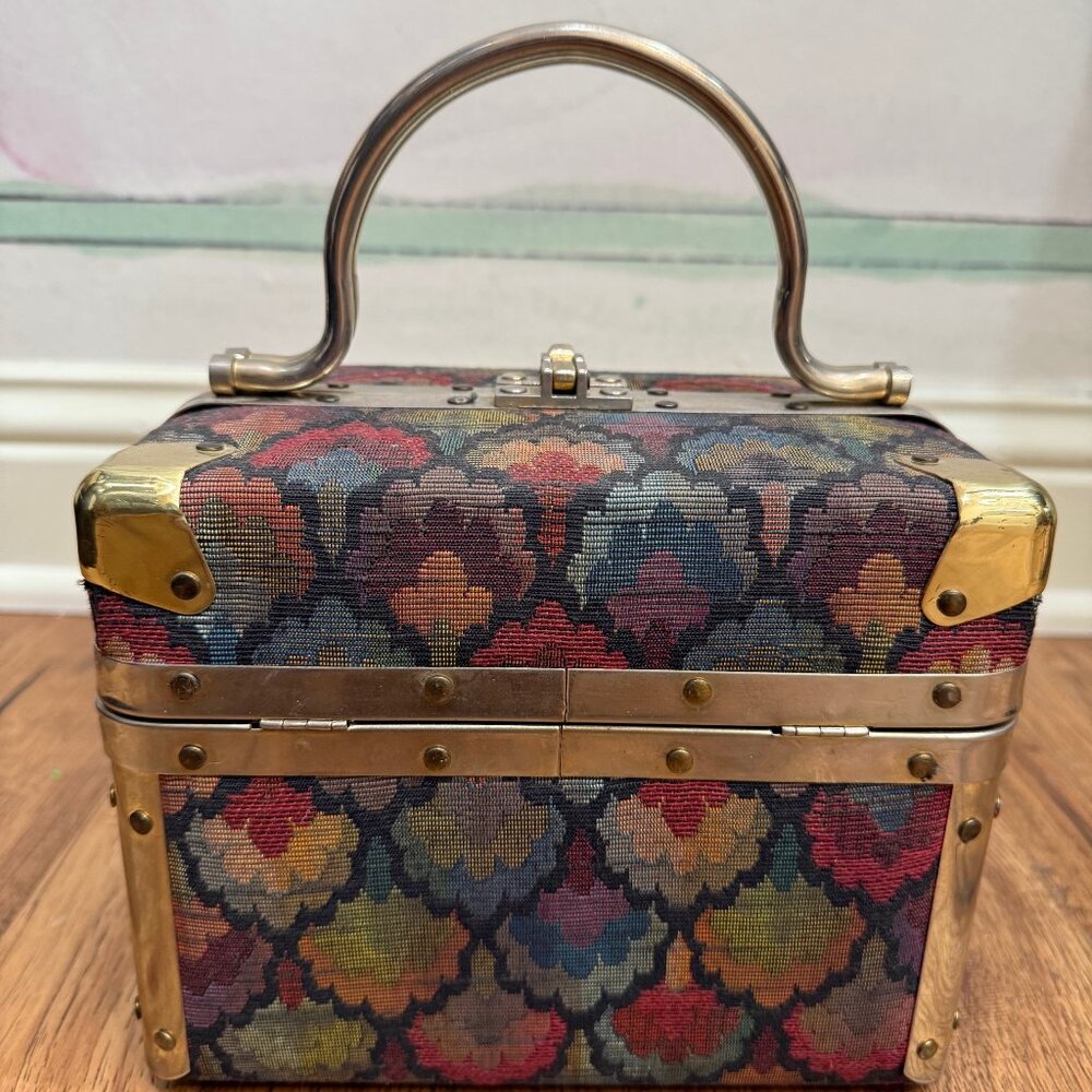 Vintage DELILL Mod Tapestry Train-Case/Box Purse Made in Italy, 1950s/1960s
